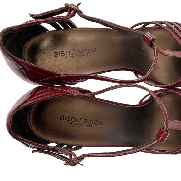 🚫SOLD🚫 BISOU BISOU Michelle Bohbot Faye Womens Wine Red Leather Heels Size 9M - Picture 4 of 12